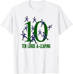 Ten Lords A-Leaping Song 12 Days Christmas T-Shirt - T-Shirt | White