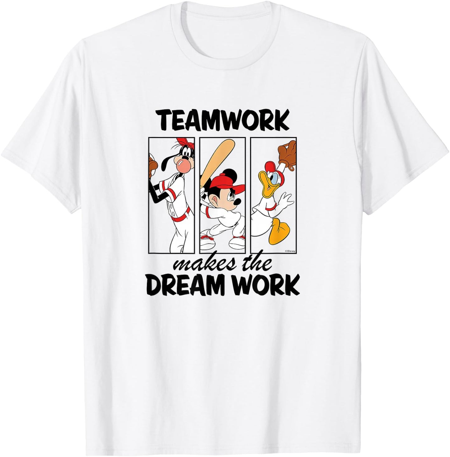 Disney - Mickey Team Work Makes The Dream Work Baseball T-Shirt - T-Shirt | White
