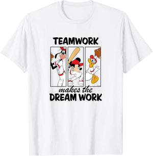 Disney - Mickey Team Work Makes The Dream Work Baseball T-Shirt - T-Shirt | White