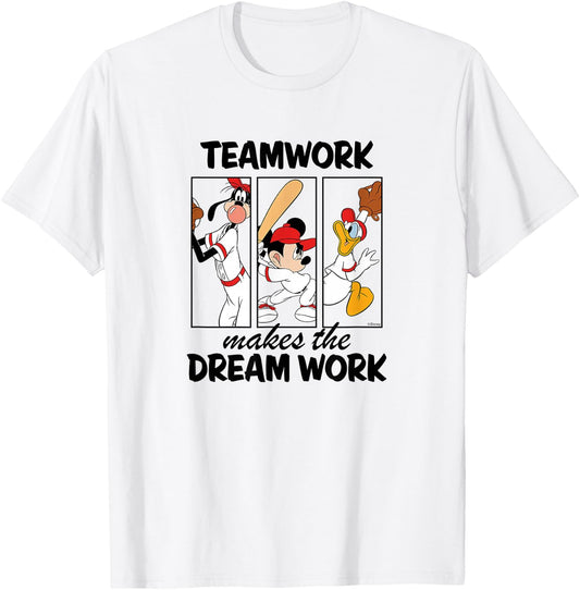 Disney - Mickey Team Work Makes The Dream Work Baseball T-Shirt - T-Shirt | White