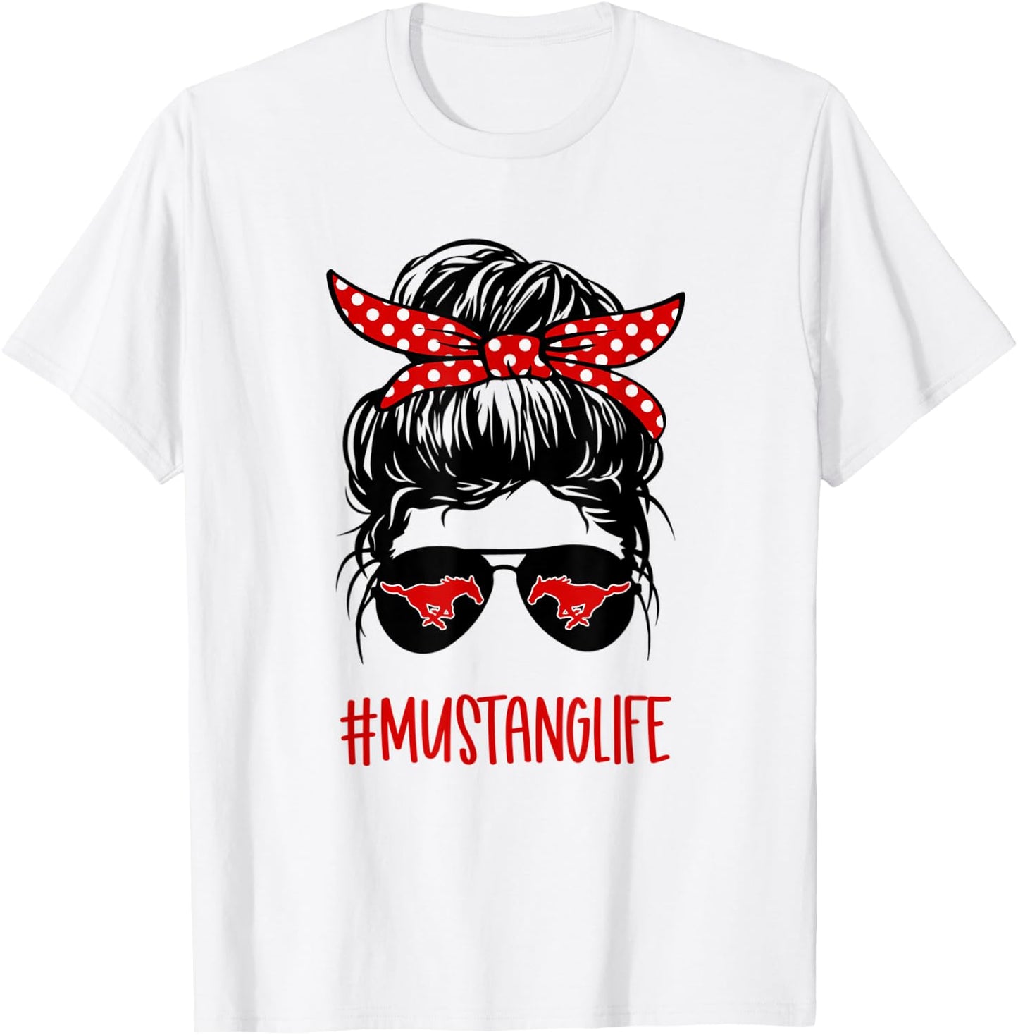 Mustang Life Messy Bun Red T-Shirt - T-Shirt | White