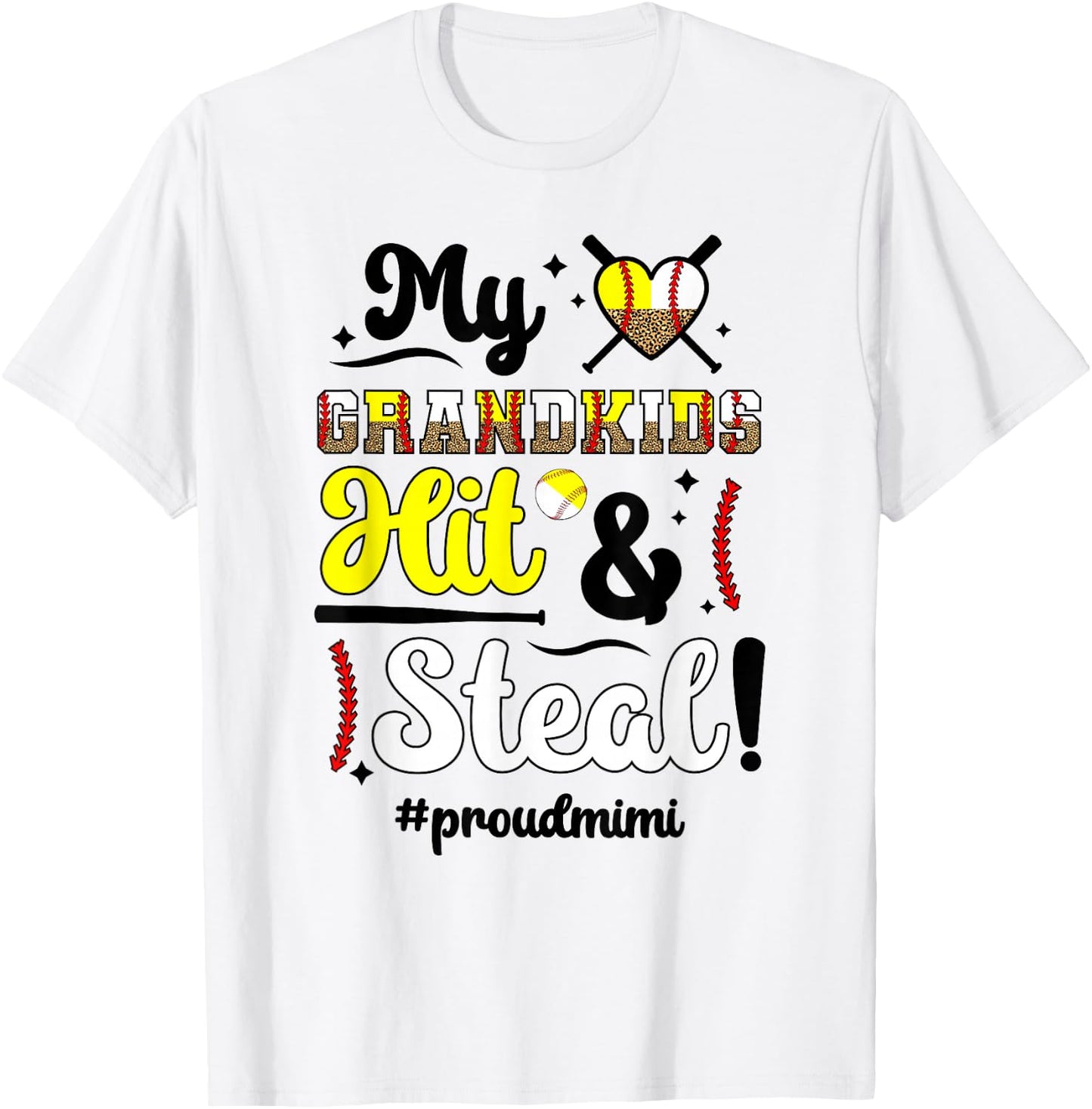 Grandkids Hit & Steal Baseball Softball Mimi Grandma T-Shirt - T-Shirt | White