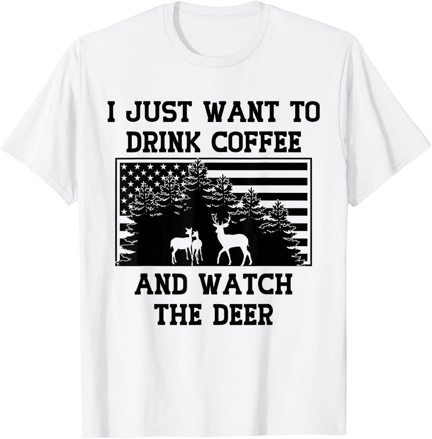Coffee Drinker Deer Lover American Flag USA Caffeine Addict T-Shirt - T-Shirt | White