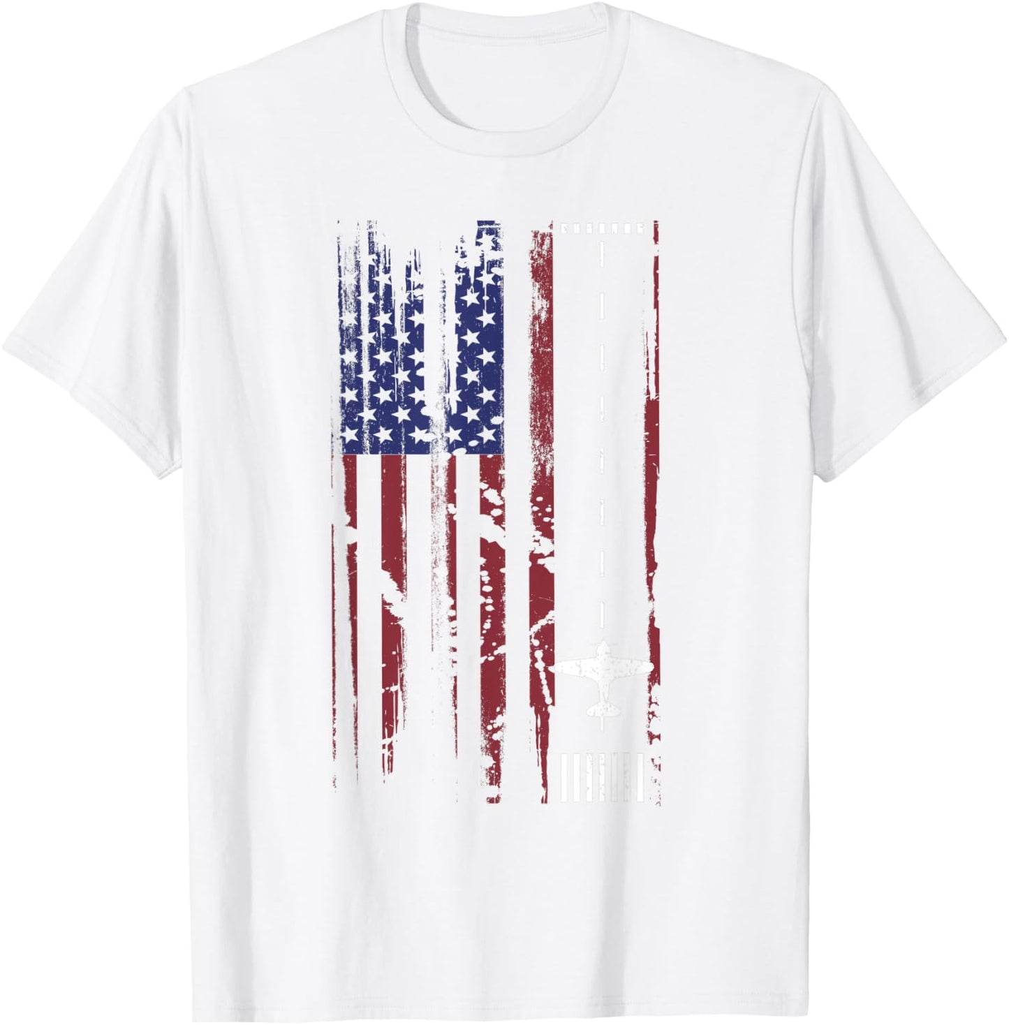 Plane Landing Strip In US Flag Shirt | Cute 4th of July Gift Kids Men T-Shirt - T-Shirt | White