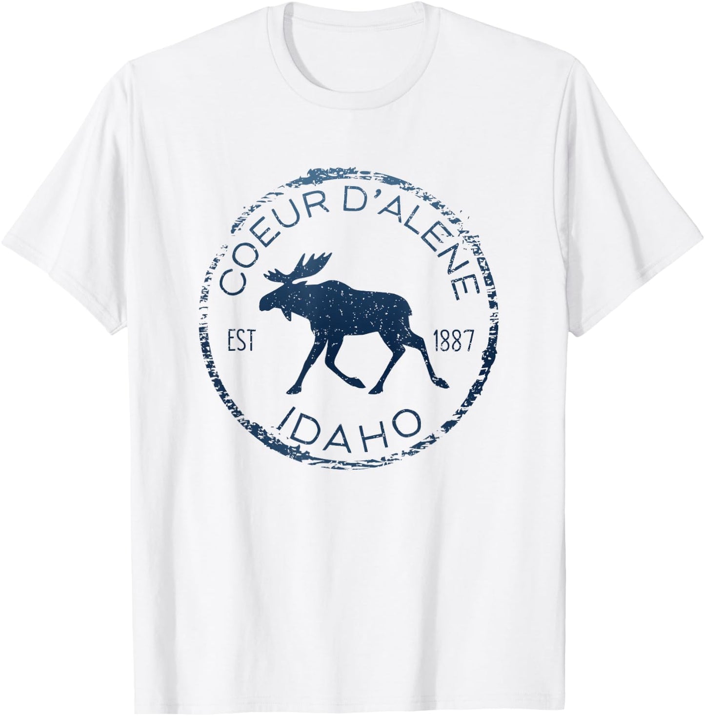Coeur d'Alene Idaho Weathered Moose Design Souvenir T-Shirt - T-Shirt | White