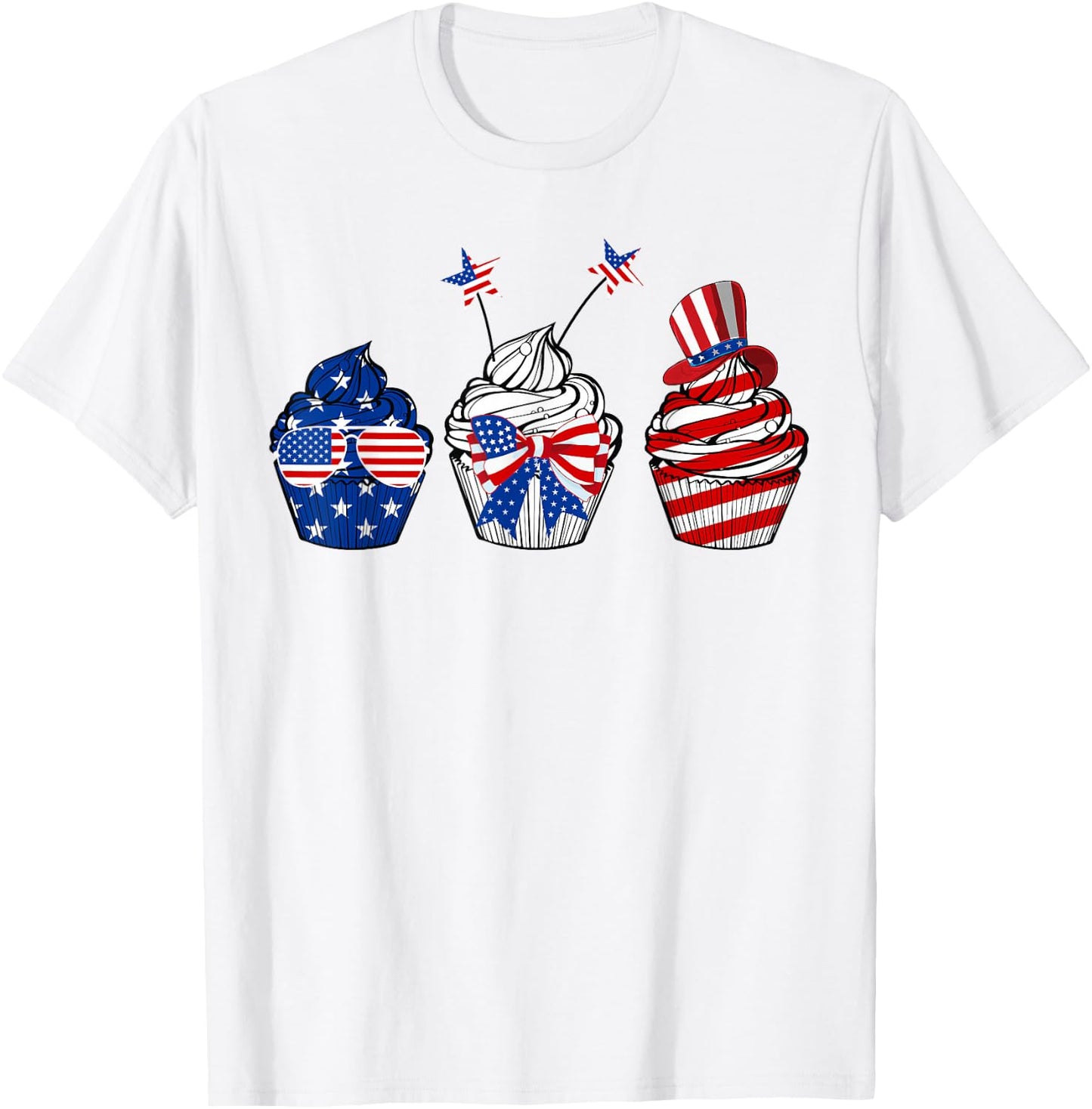 Red White Blue Cupcake Baking Lover 4th Of July Gifts T-Shirt - T-Shirt | White