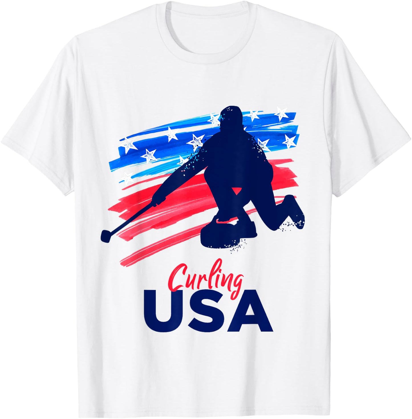 Curling USA Support the Team USA Flag Curl Clean Women Girls Kids Men T-Shirt - T-Shirt | White