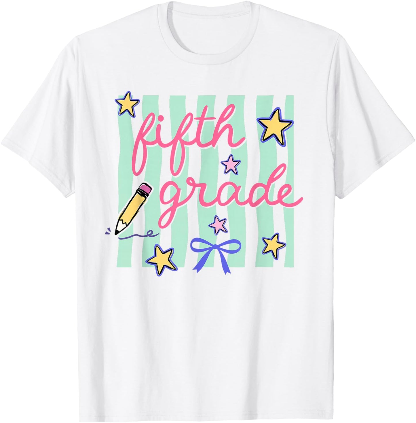 Preppy Fifth Grade Back to School Coquette Bow Teacher Kids T-Shirt - T-Shirt | White