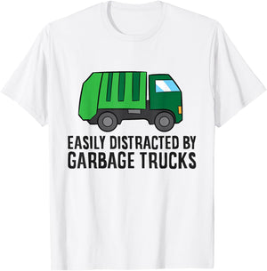 Garbage Truck Lover Easily Distracted By Garbage Trucks T-Shirt - T-Shirt | White