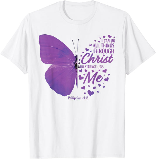Philippians 4:13 Christian Bible Verse Gifts Women Butterfly T-Shirt - T-Shirt | White