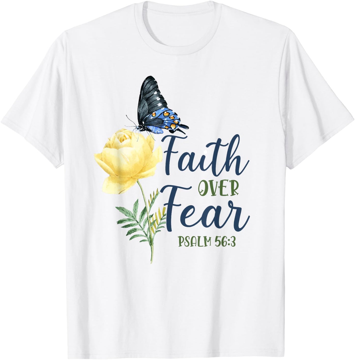 Christian Bible Verse Quote Butterfly Rose Flower Psalm 56:3 T-Shirt - T-Shirt | White