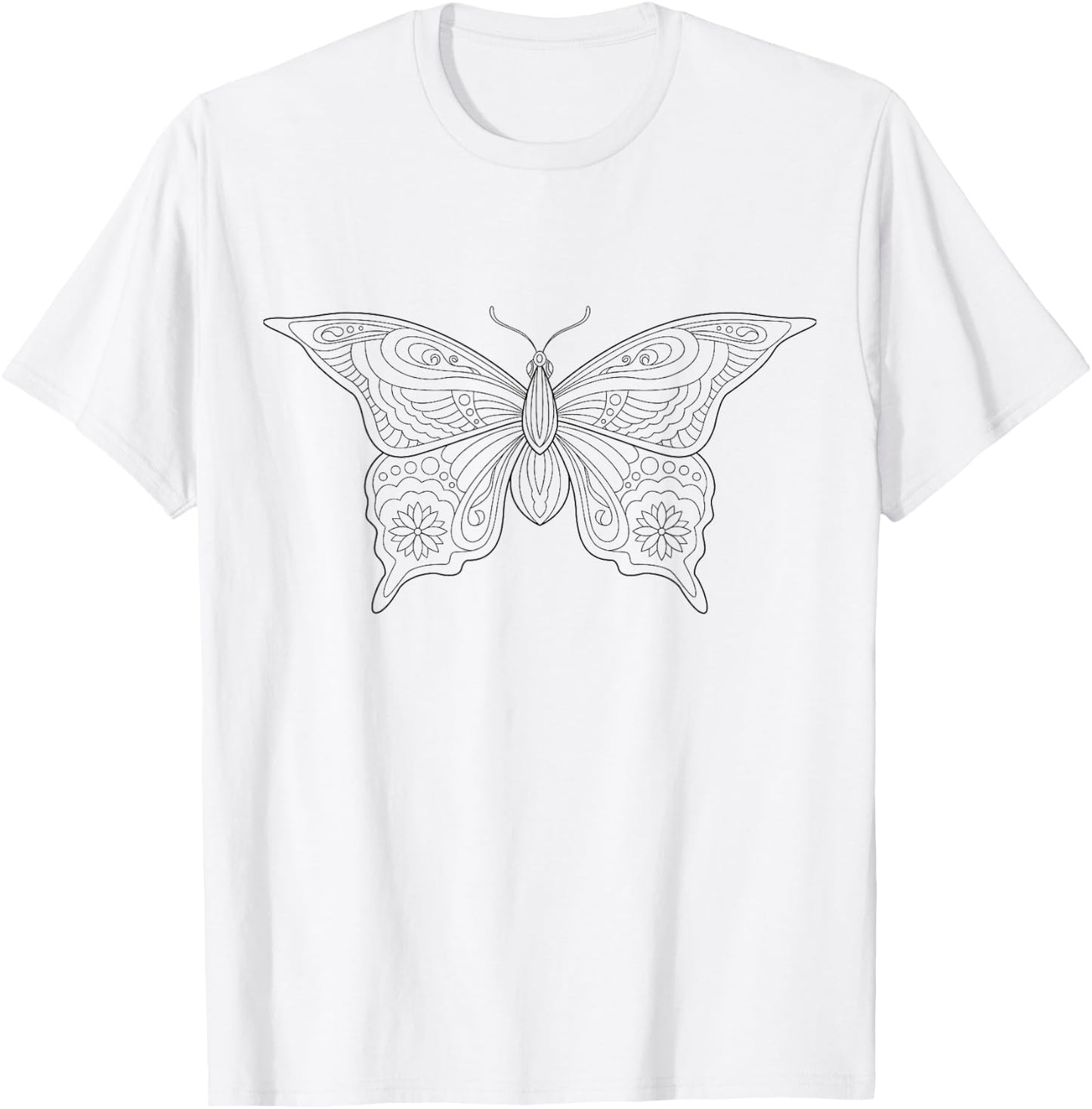 Butterfly mandala for children to paint and color in T-Shirt - T-Shirt | White