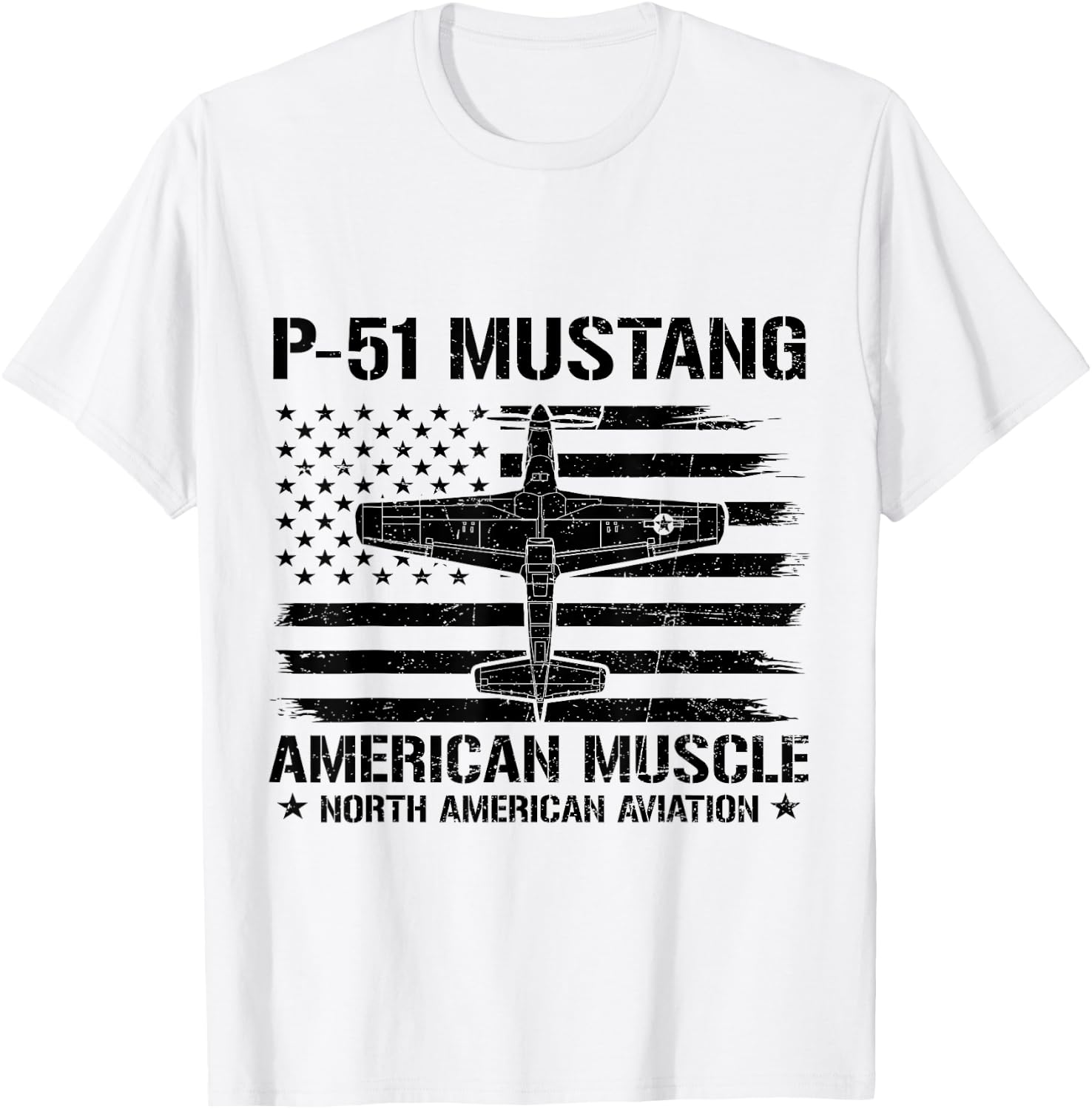 P-51 Mustang American Muscle Flag USA NAA P-51D WW2 Fighter T-Shirt - T-Shirt | White