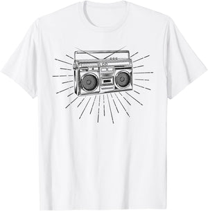 Retro Vintage 80s Boom Box Ghetto Blaster Radio Stack T-Shirt - T-Shirt | White