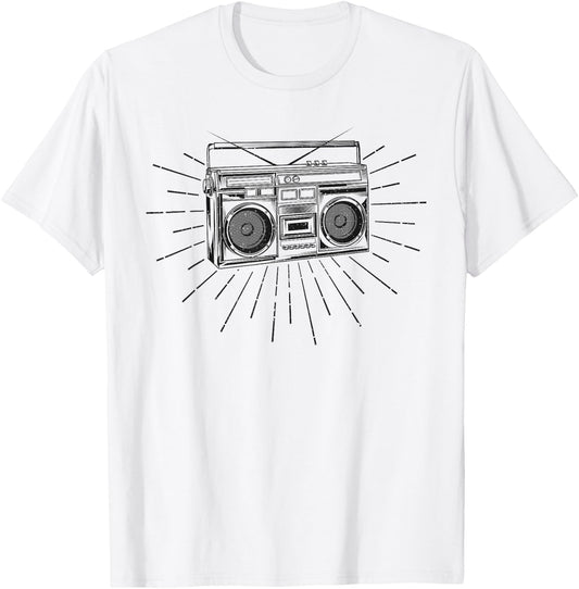 Retro Vintage 80s Boom Box Ghetto Blaster Radio Stack T-Shirt - T-Shirt | White
