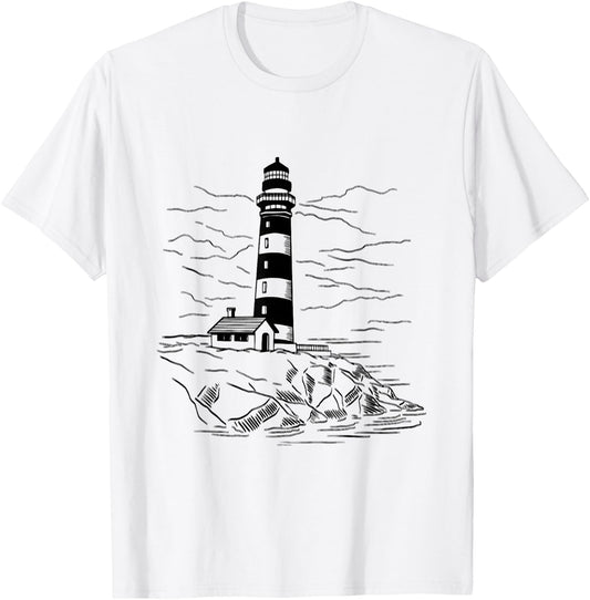 Lighthouse Seaside House Sailing Sea Beach Boating T-Shirt - T-Shirt | White