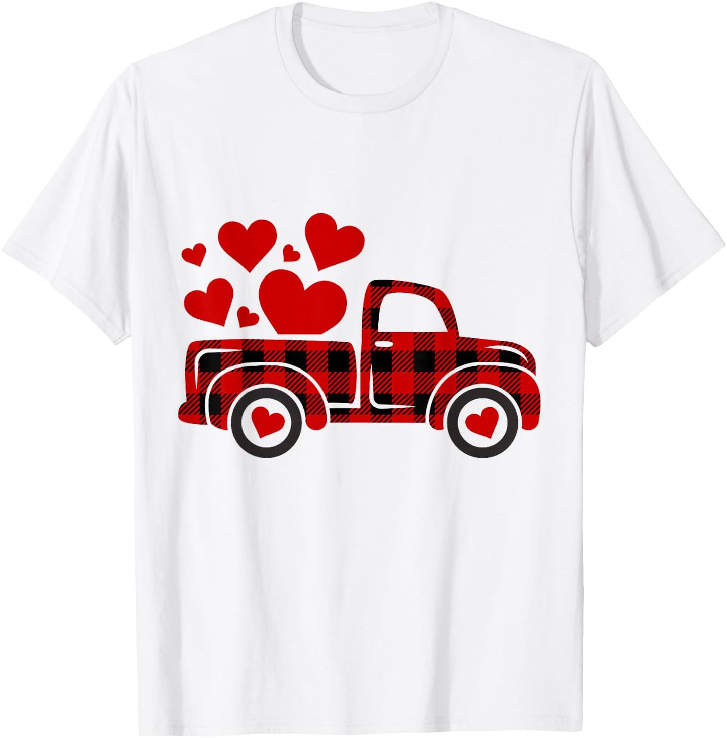Red Plaid Truck Happy Valentines Day 2022 Couple Matching T-Shirt - T-Shirt | White