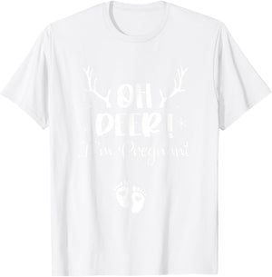 Oh Deer I'm Pregnant Couple Christmas Pregnancy Announcement T-Shirt - T-Shirt | White
