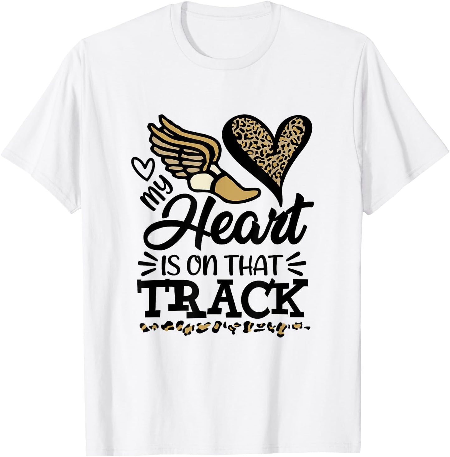 My Heart Is On That Track Cross Country Mom Running Leopard T-Shirt - T-Shirt | White