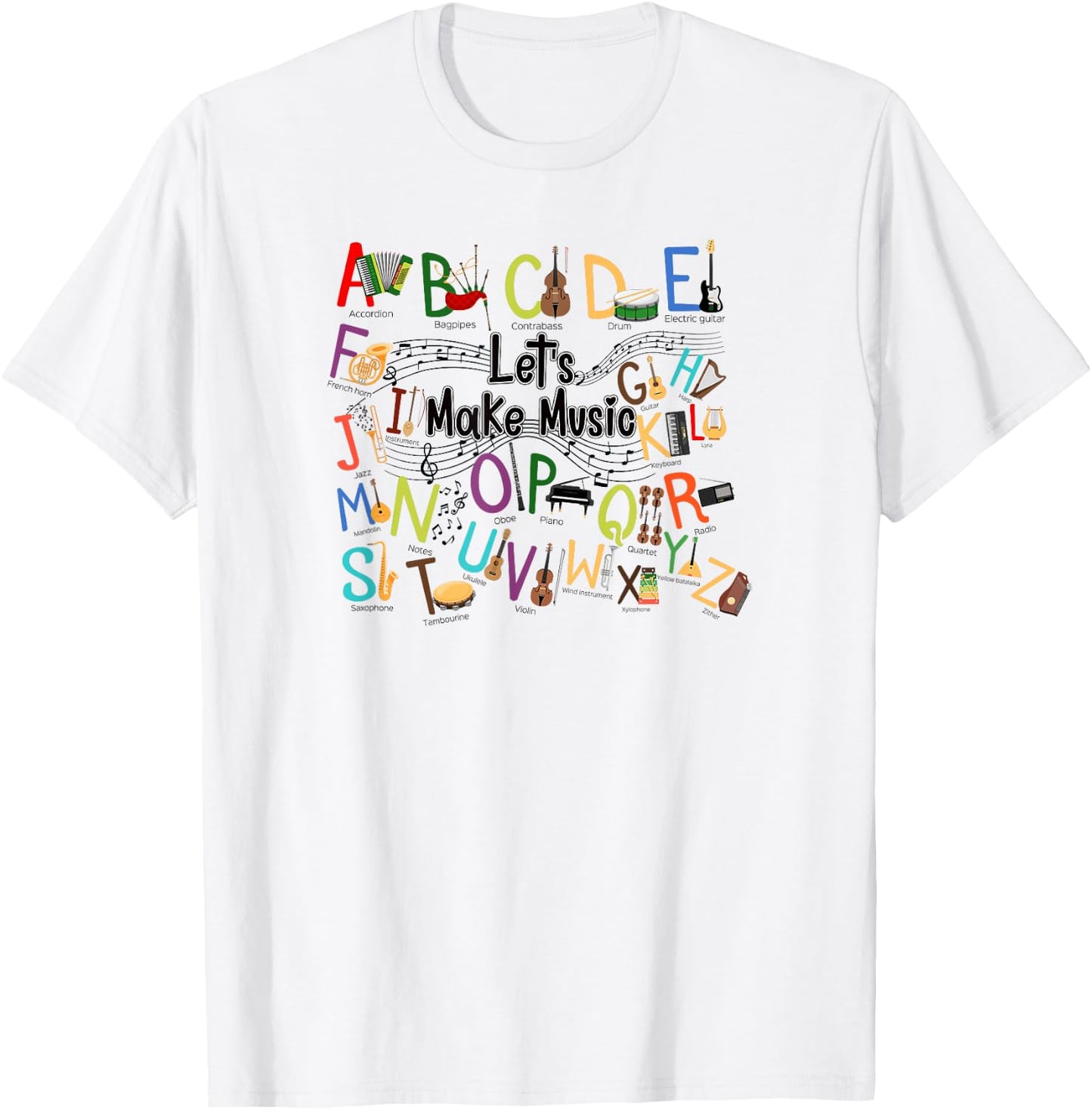Cute Alphabet Design For Music Teacher Men Women Teacher T-Shirt - T-Shirt | White