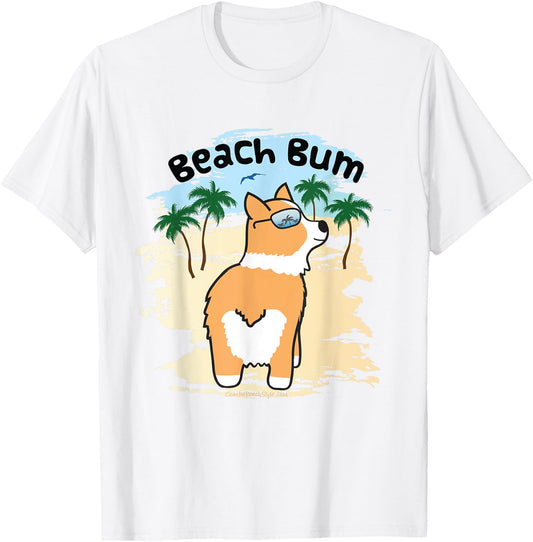 Funny Corgi Dog Beach Bum T Shirt Women T-Shirt - T-Shirt | White