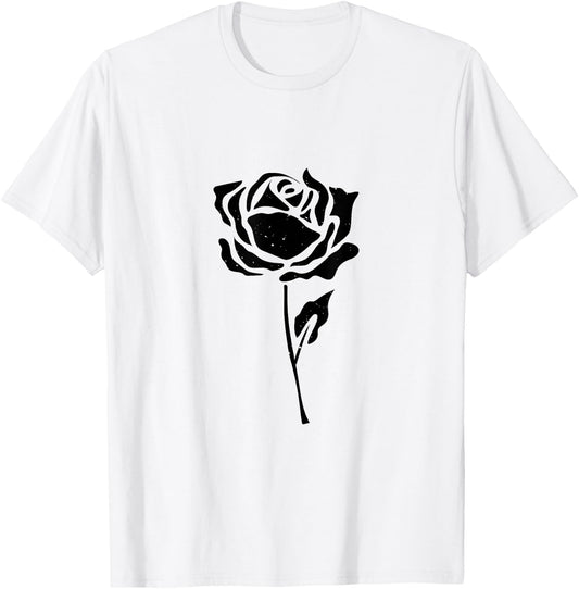 Vintage Black Flower Rose Design White T-Shirt - T-Shirt | White