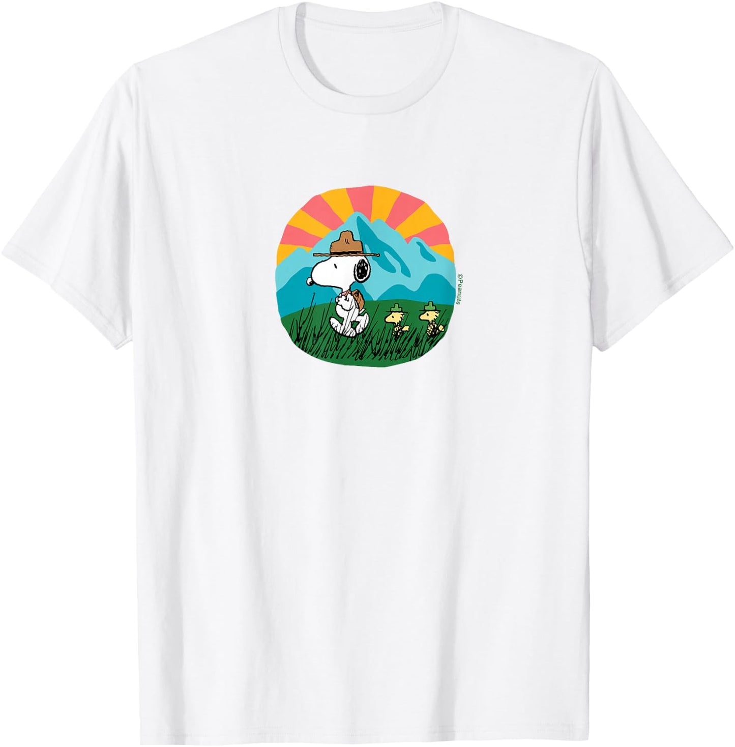 Peanuts - Snoopy and Woodstock Hiking Mountain T-Shirt - T-Shirt | White