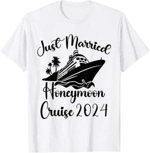 Just Married 2024 Wedding Rings Matching Couple Newlyweds T-Shirt - T-Shirt | White