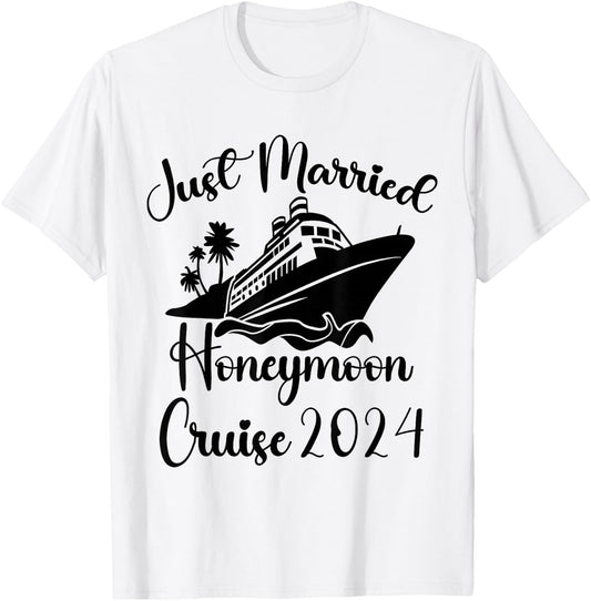 Just Married 2024 Wedding Rings Matching Couple Newlyweds T-Shirt - T-Shirt | White