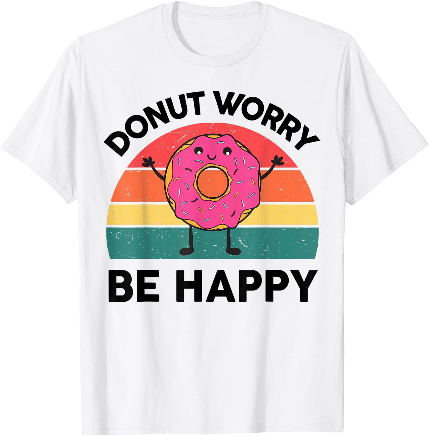 Funny Donut Worry Be Happy Shirt Kids Toddler Boy Girl Retro T-Shirt - T-Shirt | White