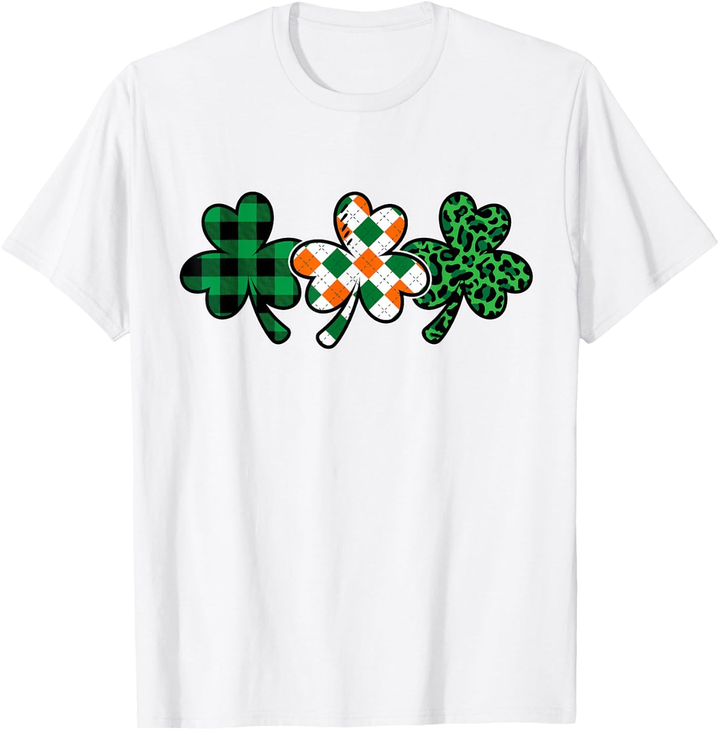 Women's St Patricks Day Shirt Plaid Leopard Green Shamrock T-Shirt - T-Shirt | White