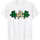 Women's St Patricks Day Shirt Plaid Leopard Green Shamrock T-Shirt - T-Shirt | White