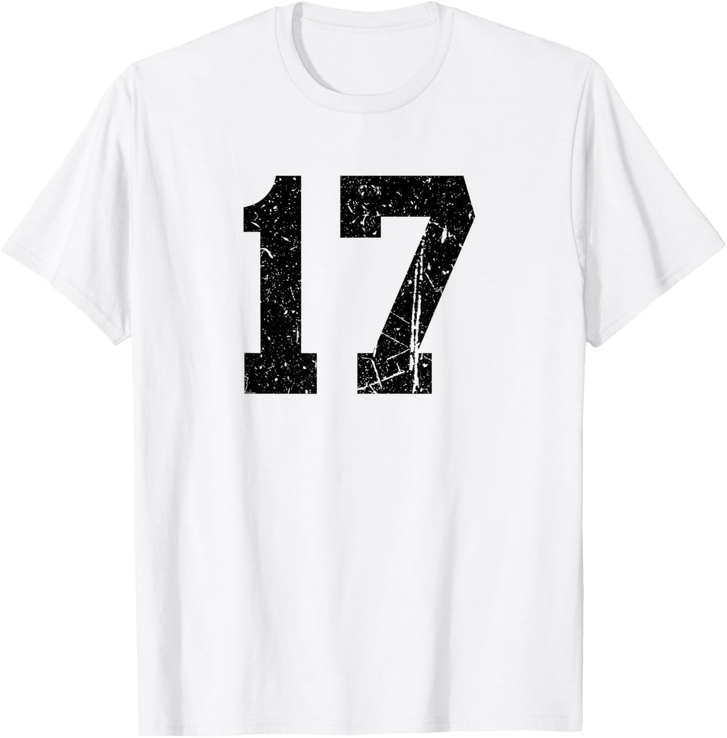Distressed Black Sports Team Number 17 T-Shirt - T-Shirt | White