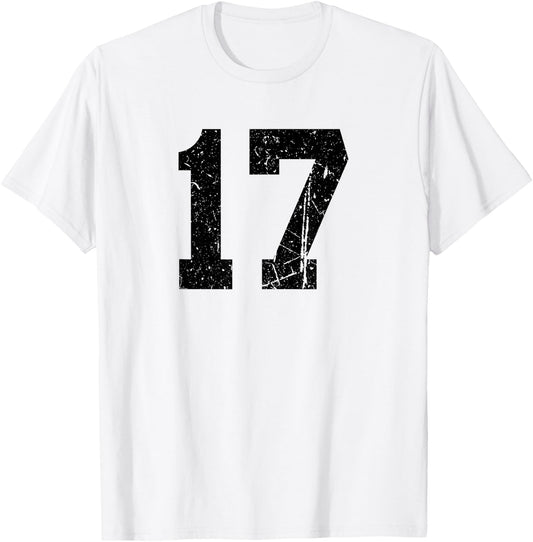 Distressed Black Sports Team Number 17 T-Shirt - T-Shirt | White