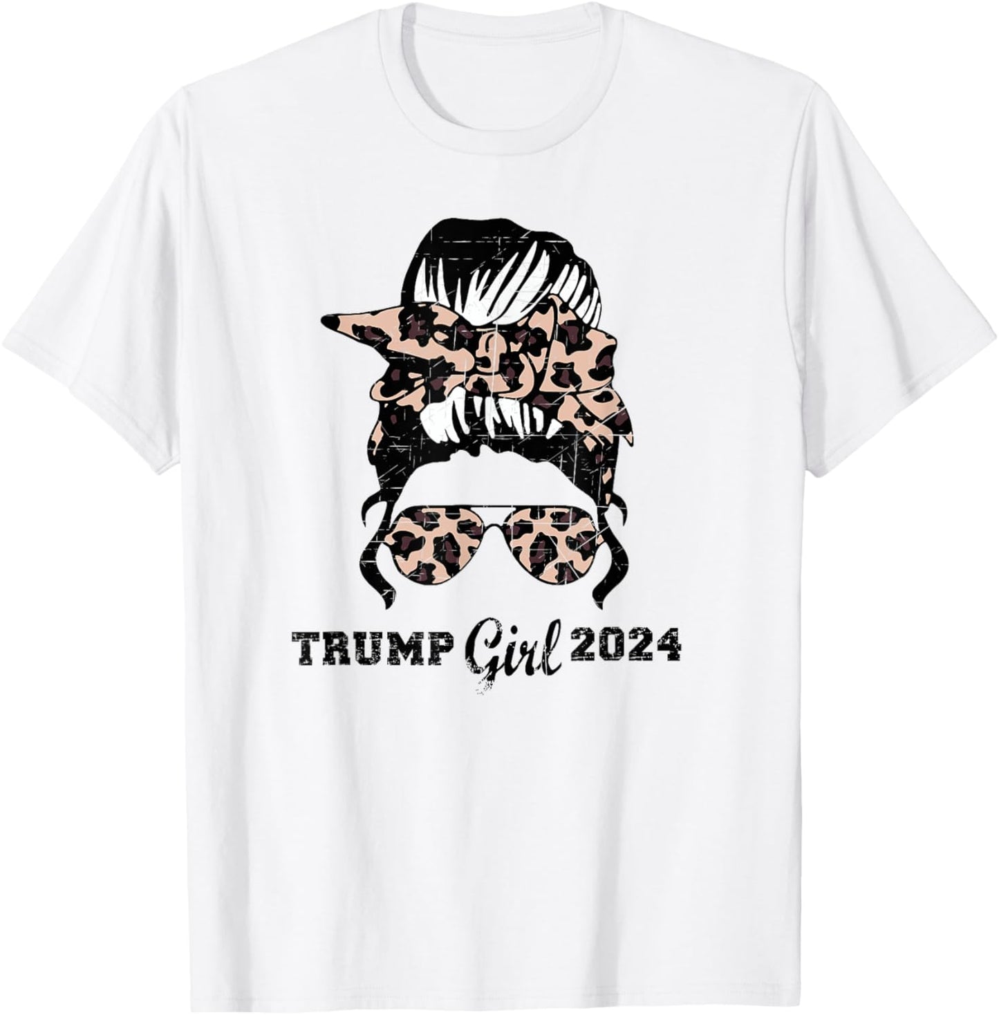 Trump Girl 2024 Leopard Shades Messy Bun Pro Trump Women T-Shirt - T-Shirt | White