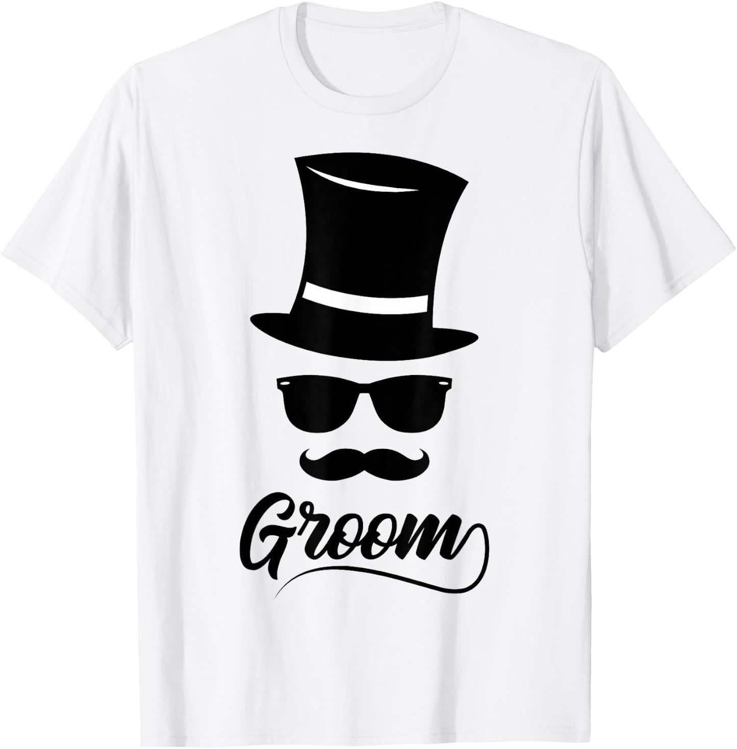 Funny Groom Shirt White Hat And Mustache TEAM GROOM T-Shirt - T-Shirt | White