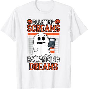 Counting Screams Balancing Dreams Accountant Halloween T-Shirt - T-Shirt | White