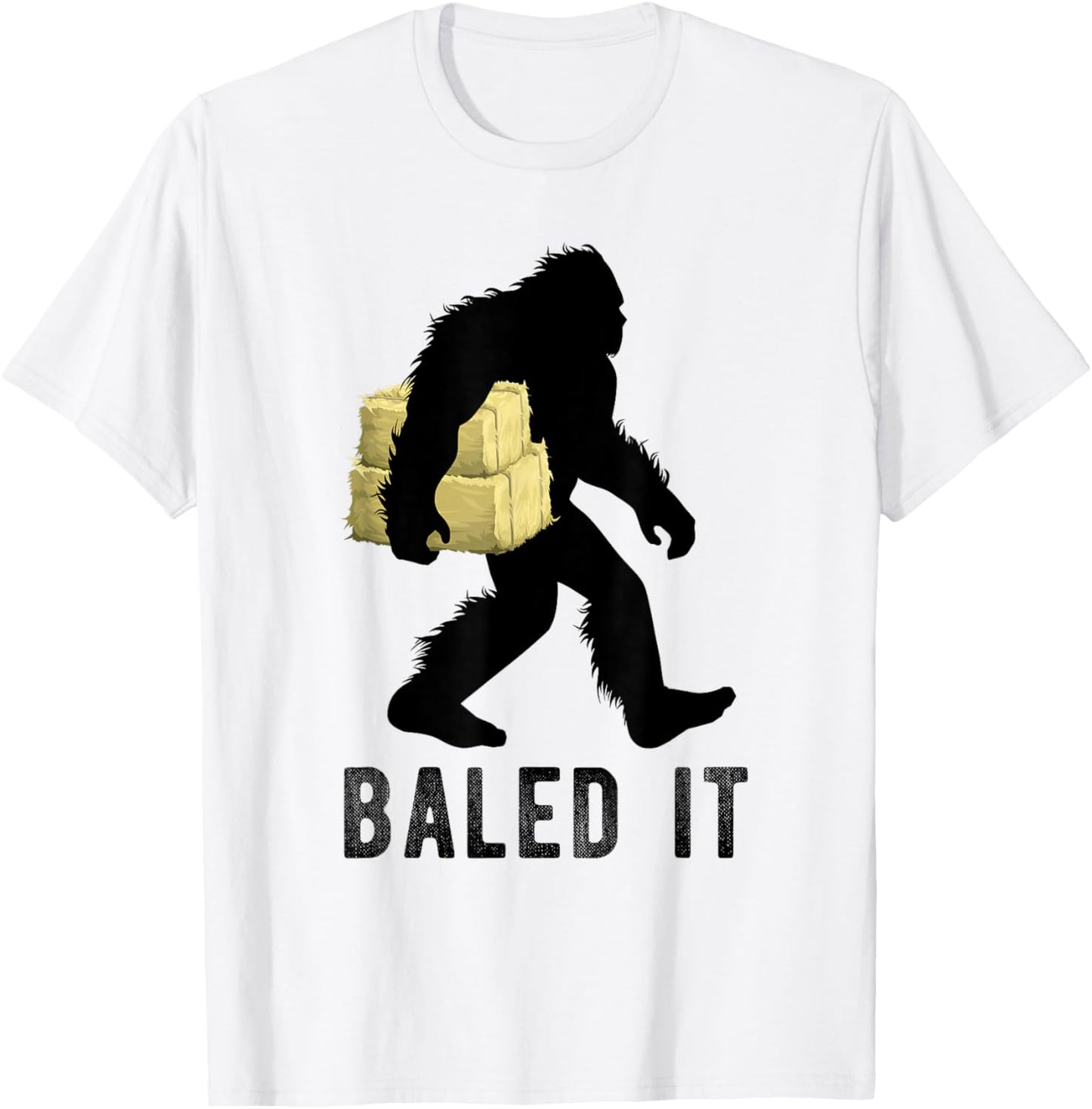 Bigfoot Farmer With Hay Bale Funny Sasquatch Farming T-Shirt - T-Shirt | White