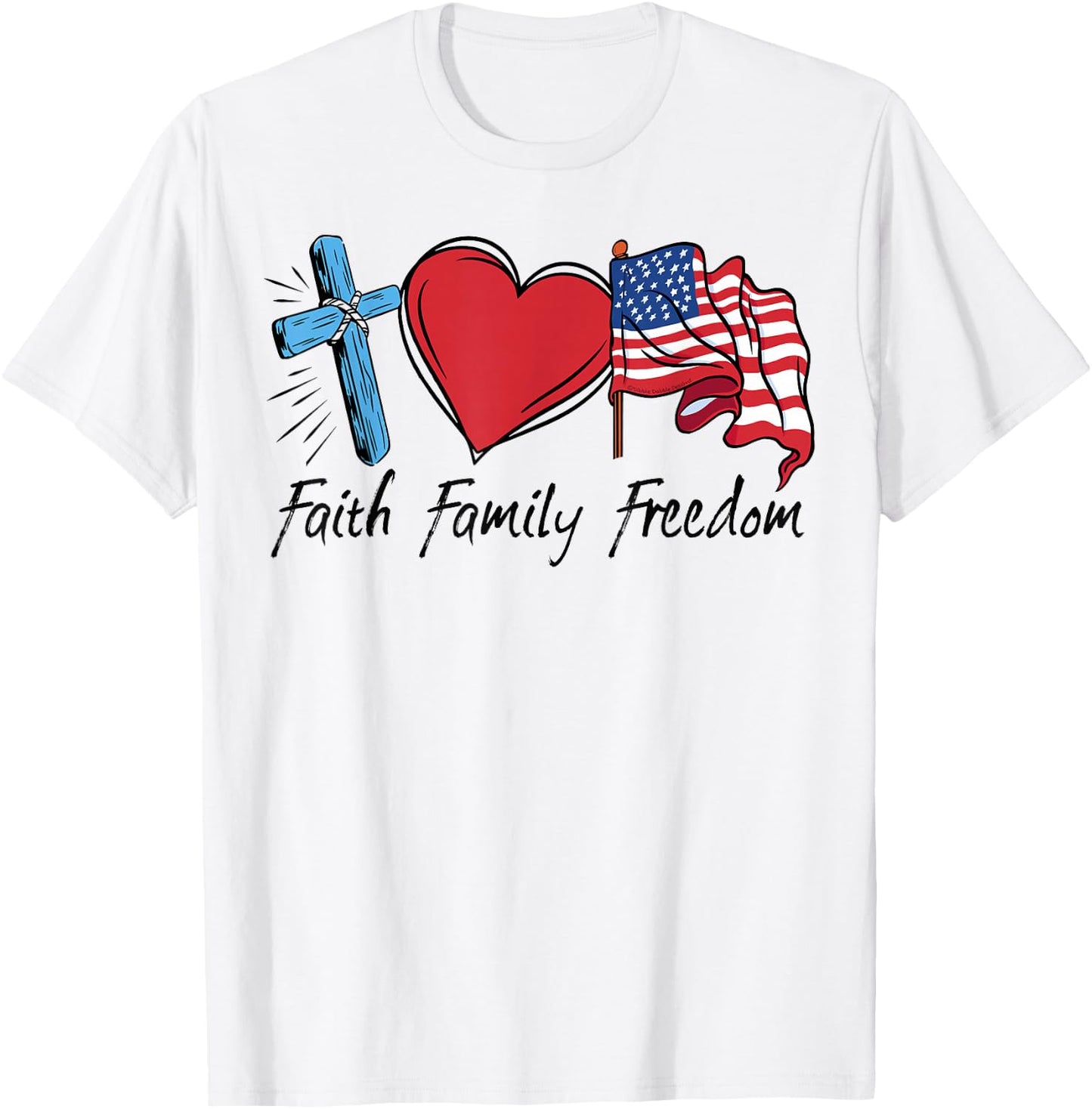 Patriotic Retro Faith Family Freedom USA Flag 4th of July T-Shirt - T-Shirt | White
