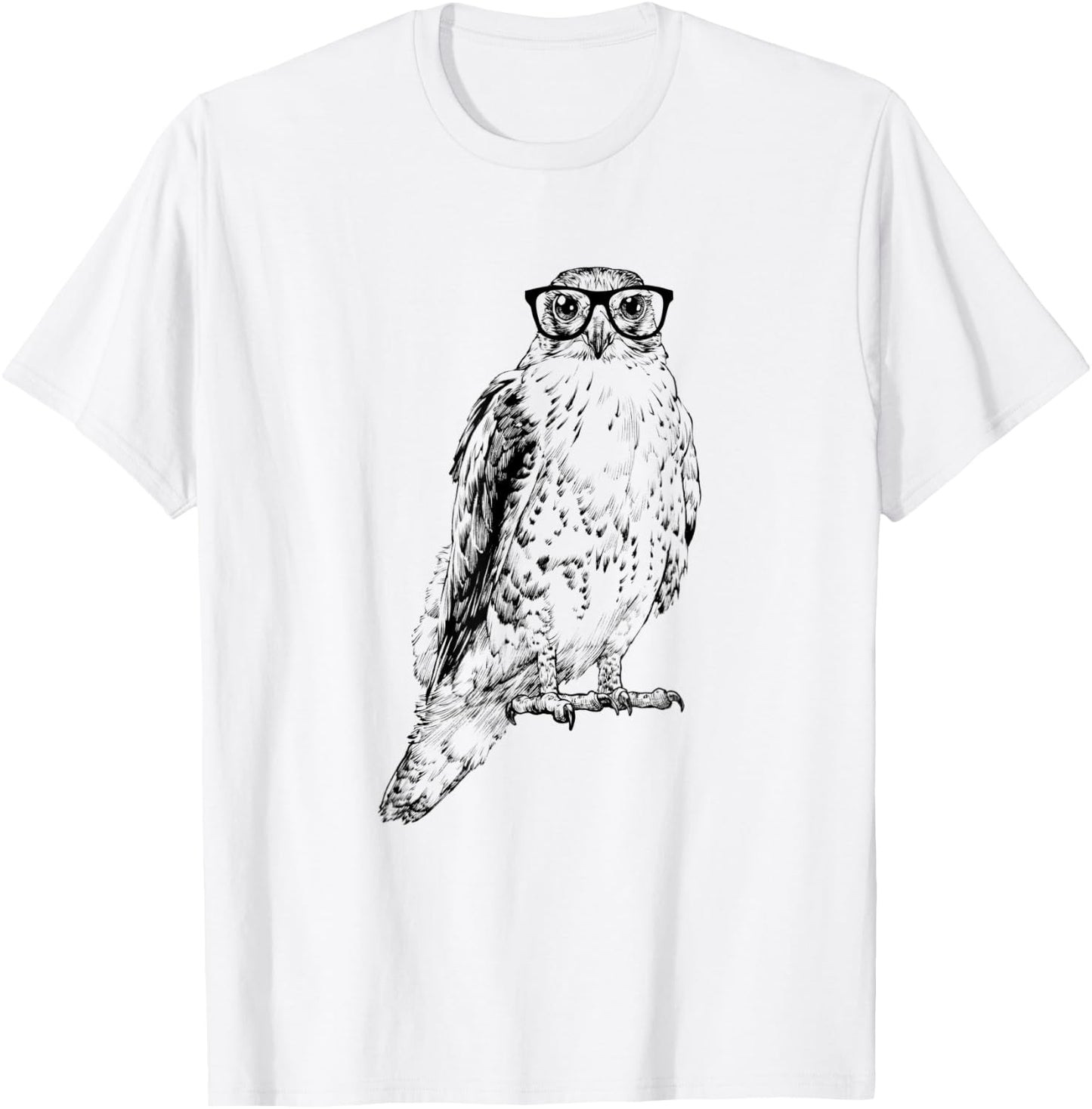 Hipster Hawk in Nerd Glasses Bird Animal T-Shirt - T-Shirt | White