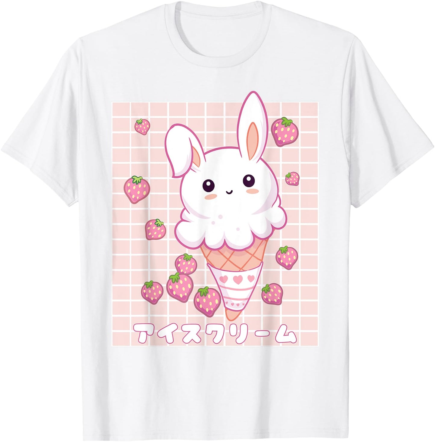 Kawaii Aesthetic Strawberry Ice Cream Bunny Vaporwave T-Shirt - T-Shirt | White