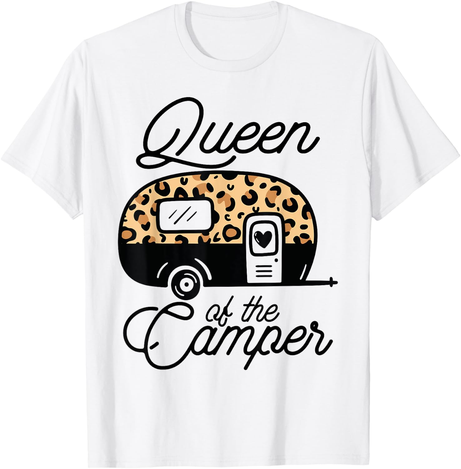 Queen of the Camper Leopard Women Camper Camping Traveler T-Shirt - T-Shirt | White