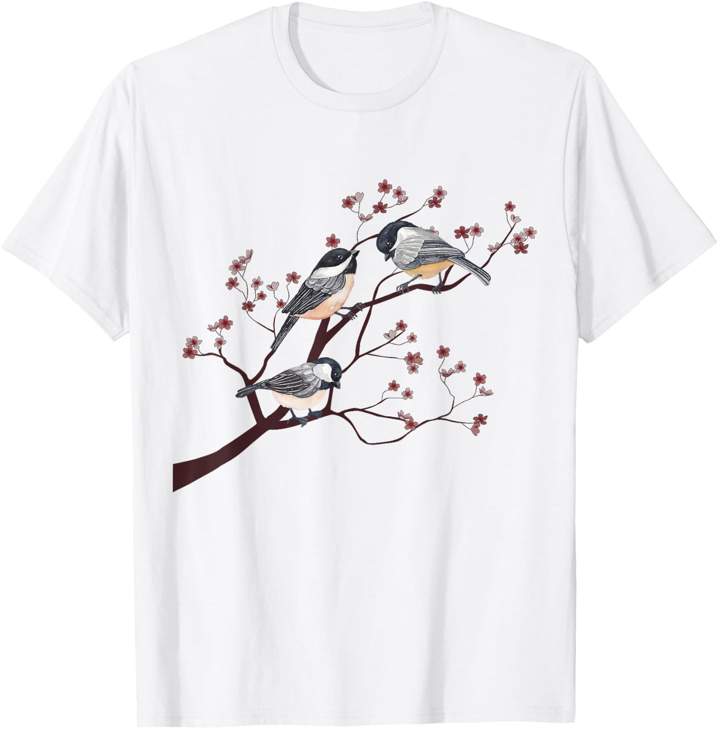 Bird Watching Nature Animal Vintage Blossom Chickadee T-Shirt - T-Shirt | White