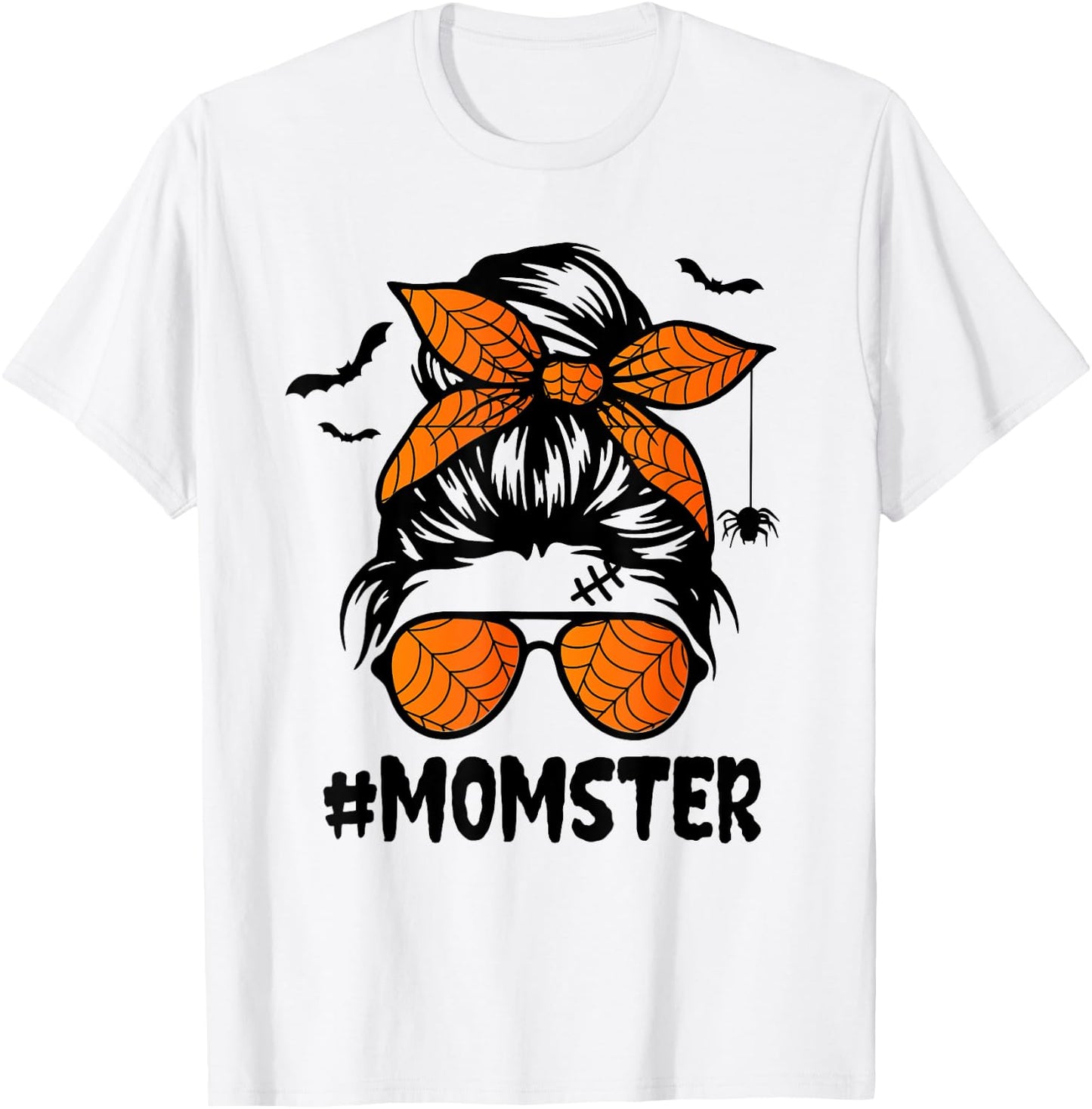 Momster Halloween Mom Messy Bun Leopard T-Shirt - T-Shirt | White