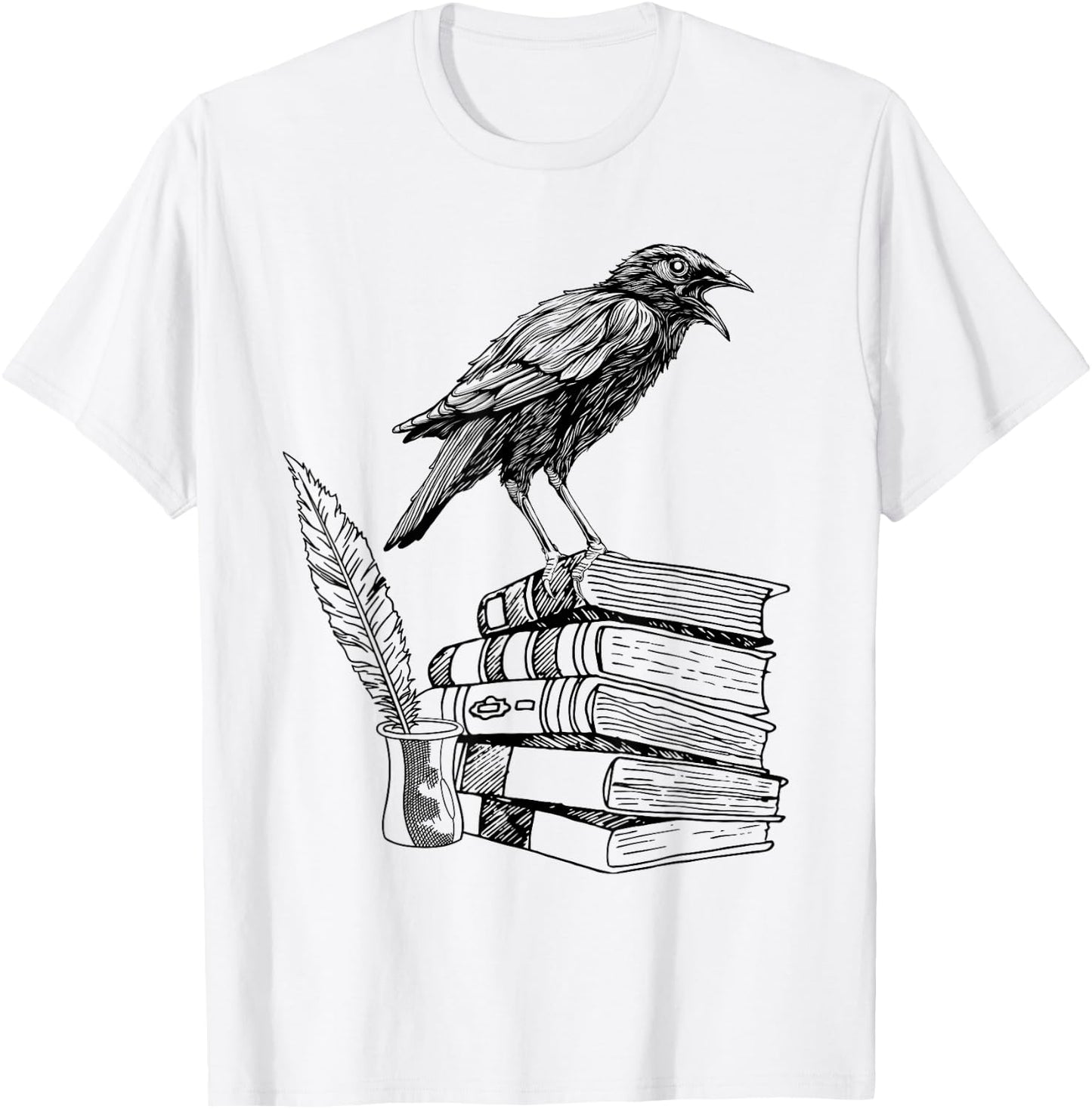 Dark Academia Aesthetic Raven Crow On Old Vintage Books T-Shirt - T-Shirt | White
