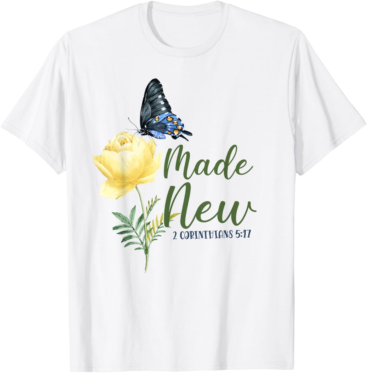 Christian Bible Verse Butterfly Flower 2 Corinthians 5:17 T-Shirt - T-Shirt | White