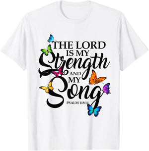 The Lord Is My Power and My Song Butterfly Art T-Shirt - T-Shirt | White