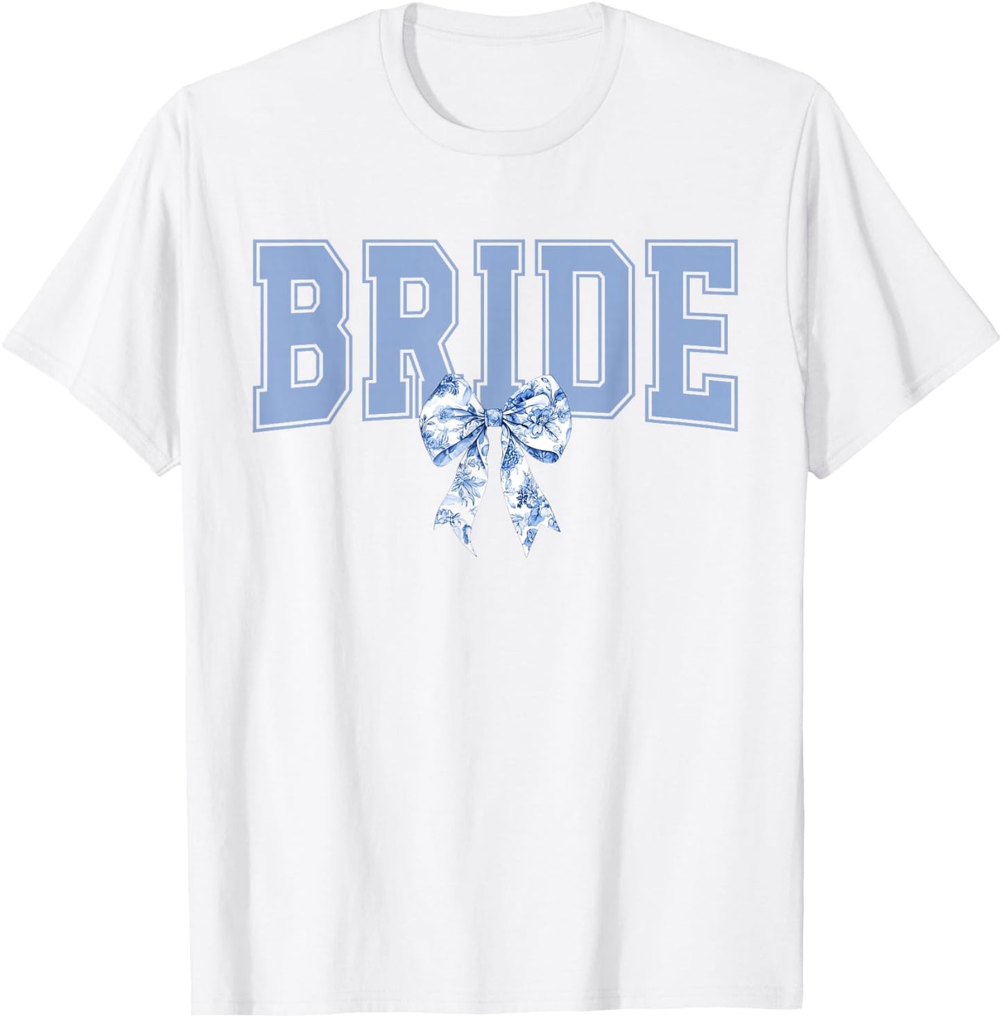 Bride Floral Blue Toile Coquette Bow Bridal Party Wedding T-Shirt - T-Shirt | White