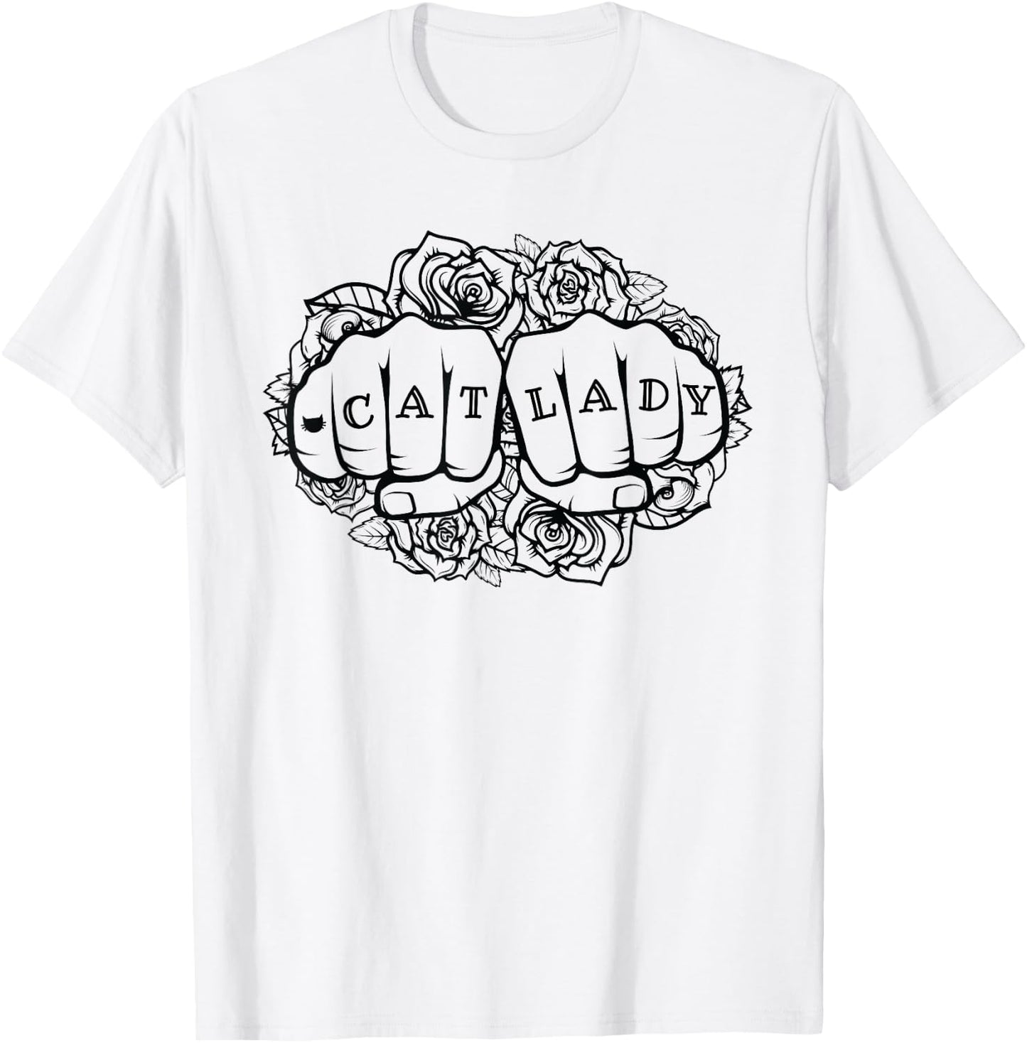 Cat Lady Shirt Cat Lover Knuckle Tattoo Cats and Tats Shirt T-Shirt - T-Shirt | White