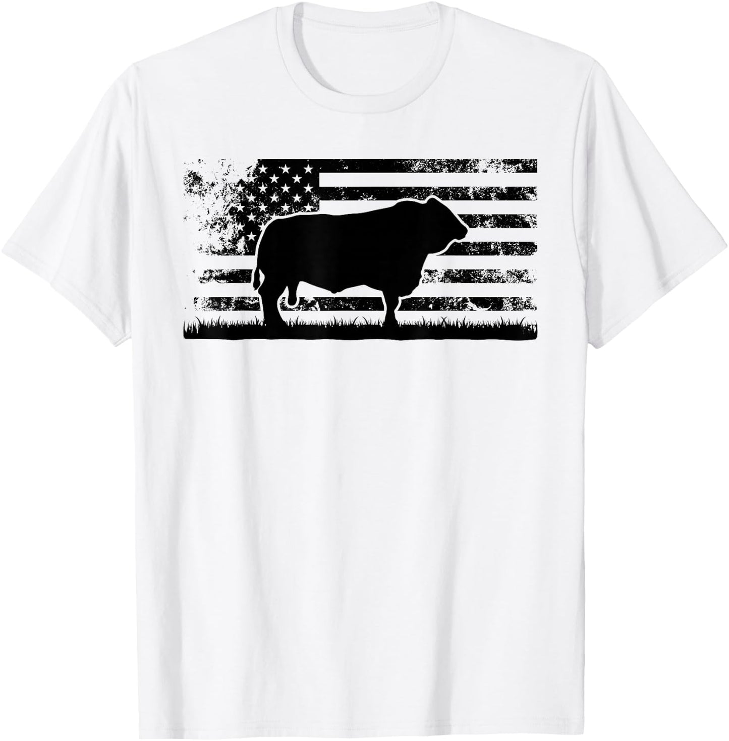 USA American Flag - America Cow Simmental Rancher T-Shirt - T-Shirt | White